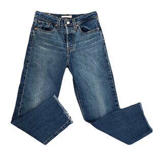 Levi’s Women’s Wedgie Straight Button Fly Jeans Size 25 Blue Denim Raw Hem